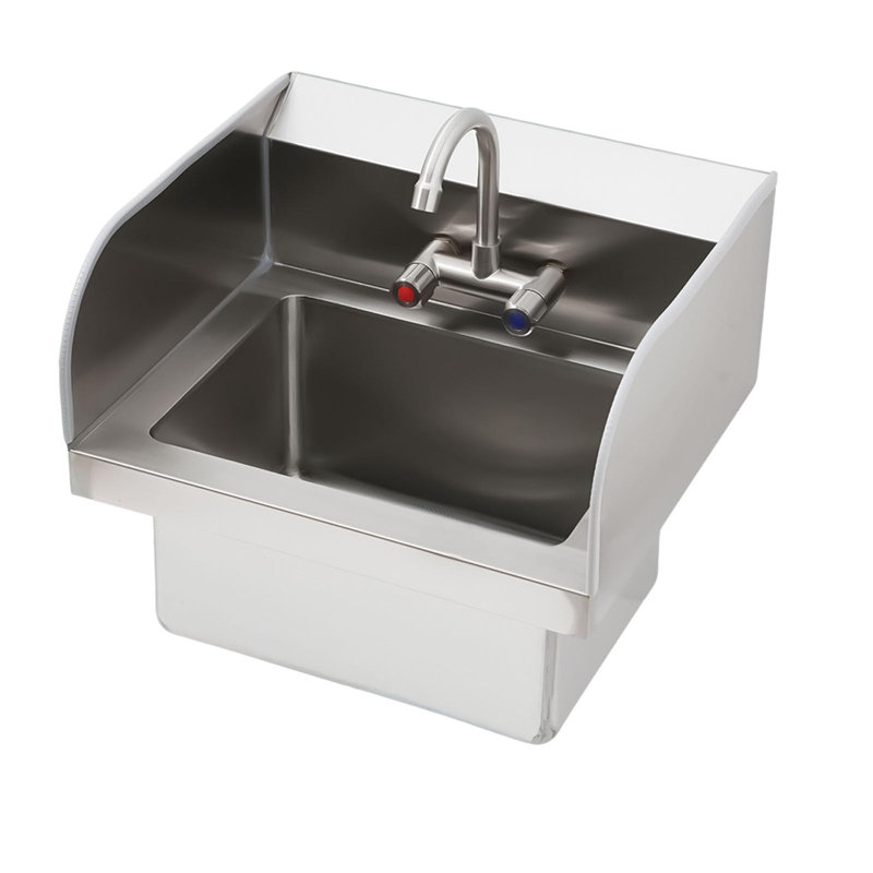 Lavabo à main mural en acier inoxydable avec robinet et éclaboussure latérale