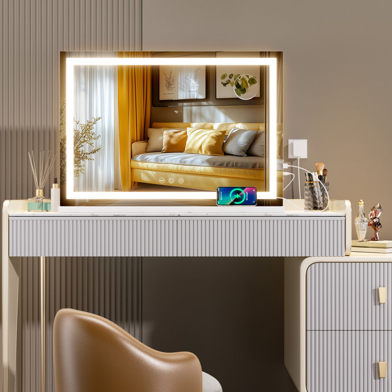 Brodowsky LED Bathroom & Vanity Mirrors, Dimmable Vanity Mirror with 1-Year Warranty, Silver, 40" x 32"