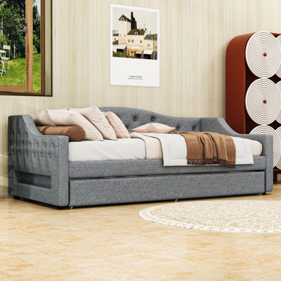 Twin XL Upholstered Daybed with Pull-out Twin XL Trundle and Integrated LED Lighting by Lark Manor