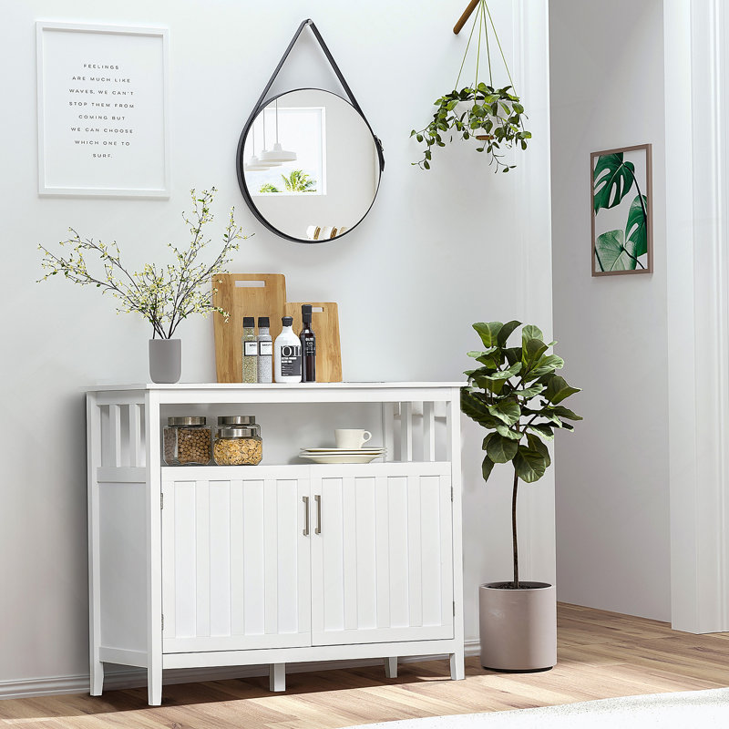 Buffet de cuisine, buffet avec 2 portes et tablettes réglables pour la salle à manger, blanc