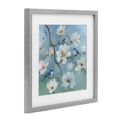 «Birds Blooms And Branches», reproduction sous verre encadrée, design par Nan
