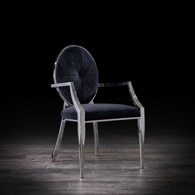 Teagan 18.5'' H Tufted Velvet Upholstered Armchair, Black, Silver