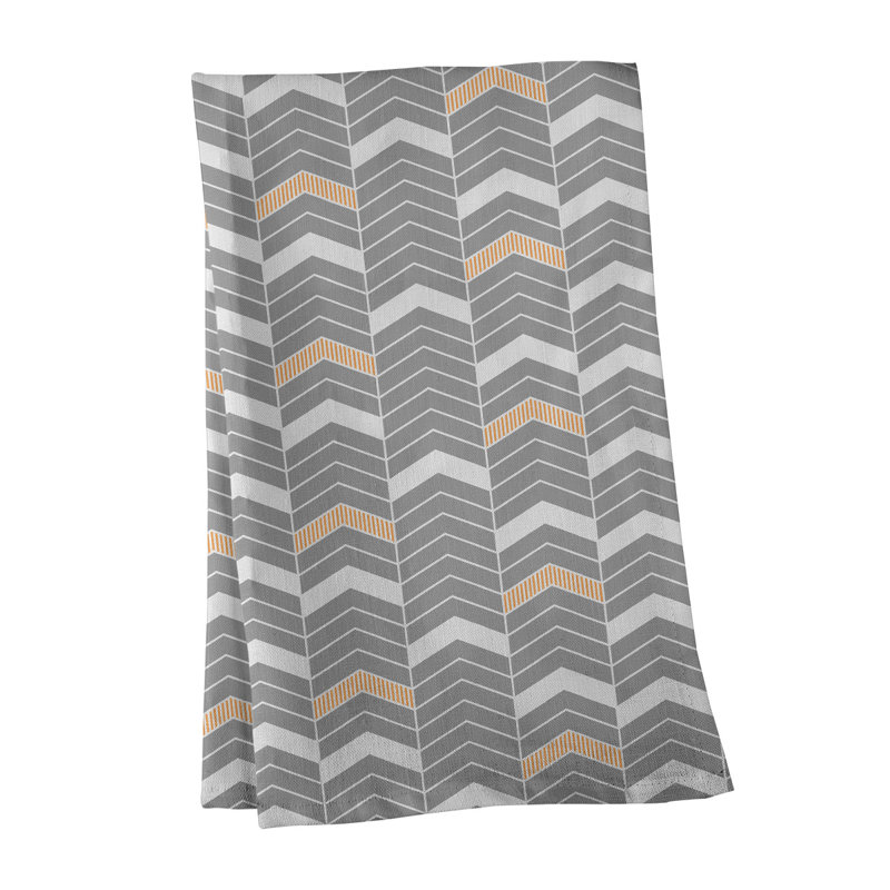 Serviette à thé à chevrons Stephenie, Gris / Orange, Polyester sergé
