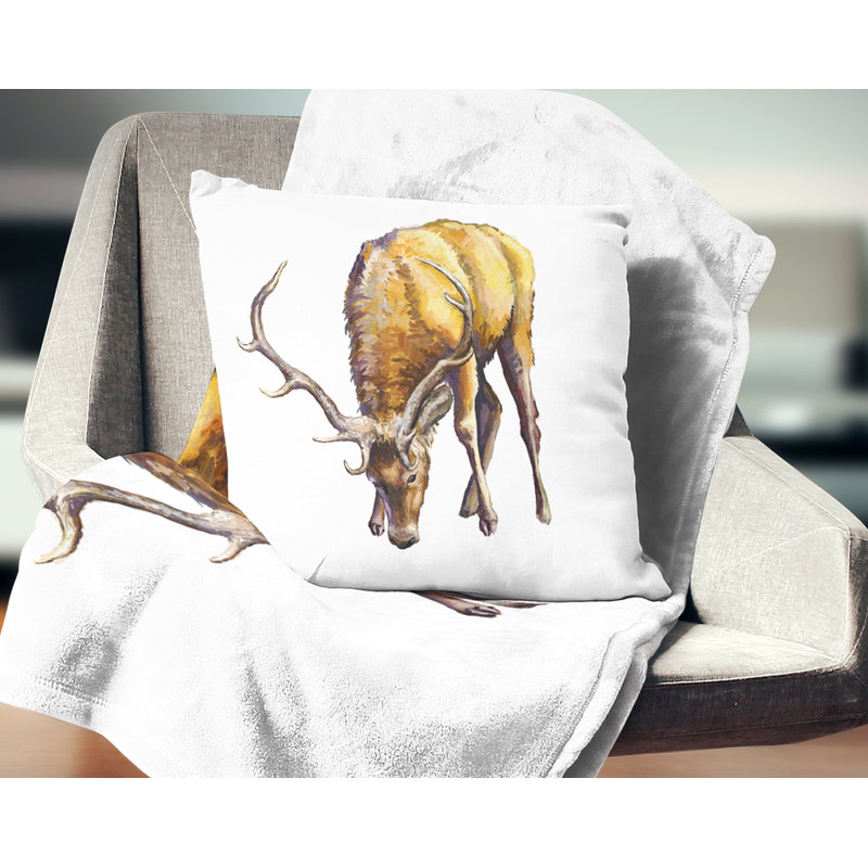 Art de cerf mâle - coussin imprimé animal, 18 po x 18 po, Coussin décoratif