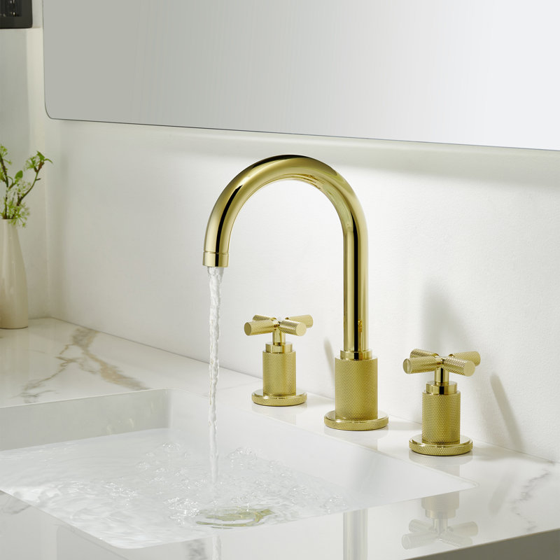 Exquisite Dual-Handle Brass Faucet Widespread Bathroom Sink Faucet With Pop-Up Drain, Brushed Gold