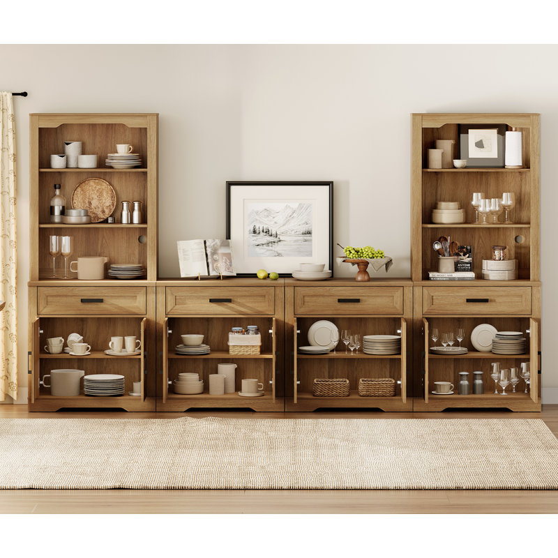 Glenford 4-In-1 73.3"H Tall Kitchen Pantry Storage Cabinet,Large Farmhouse Style Sideboard Buffet Cabinet Set Of 4 With Drawers And Shelves For Kitchen