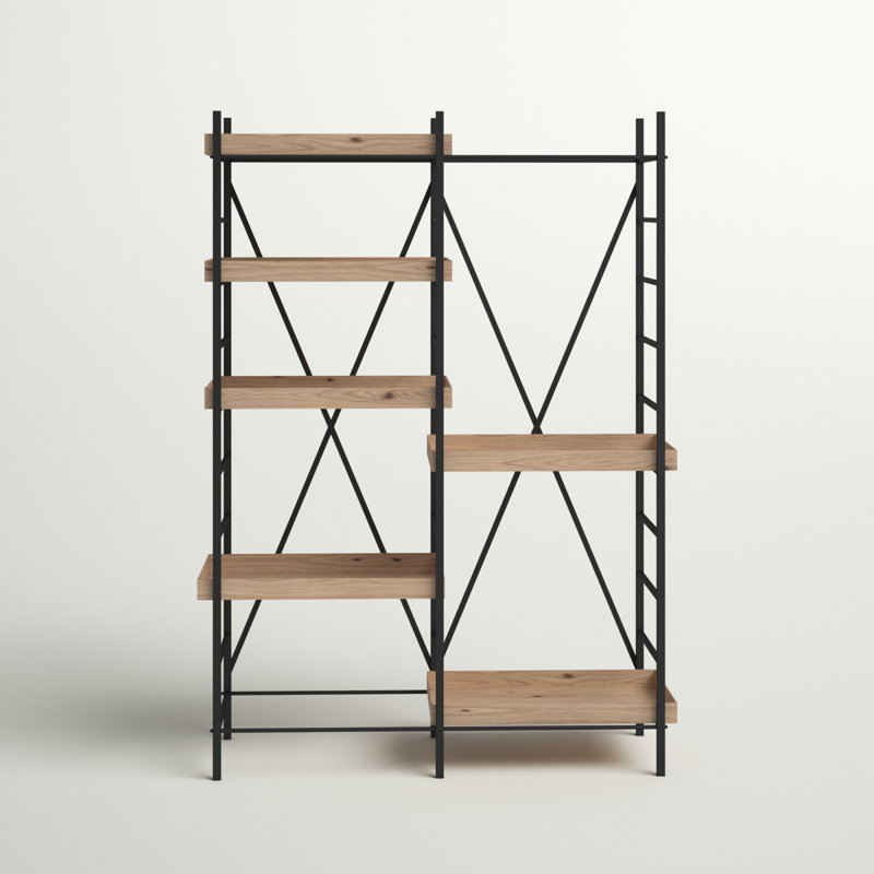 Étagère en fer avec six tablettes réglables en bois