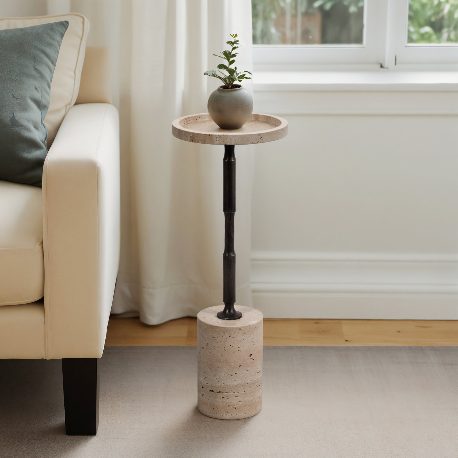 Braxton Travertine End Table, 24" H x 14" W x 14" D