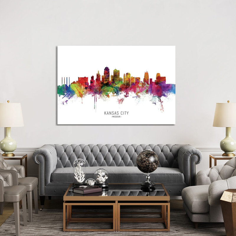 «Kansas City Missouri Skyline» par Michael Tompsett - peinture sur toile tendue, H 40 po x l 60 po x 1,5 po