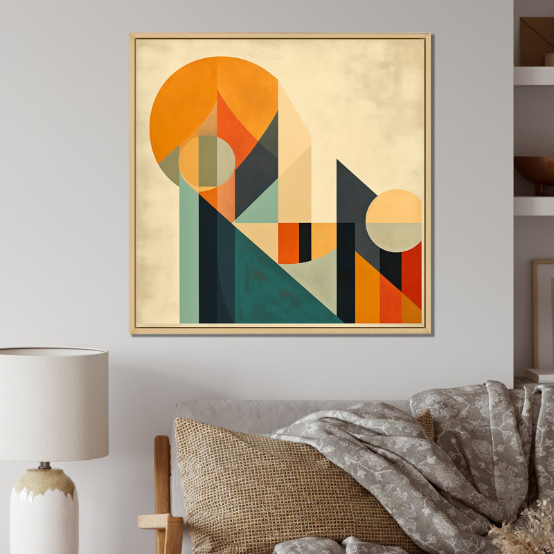 Full Moon Symphony Midcentury Abstract - Art mural moderne sur toile Midcentury, 30" H x 30" W, Cadre naturel flottant