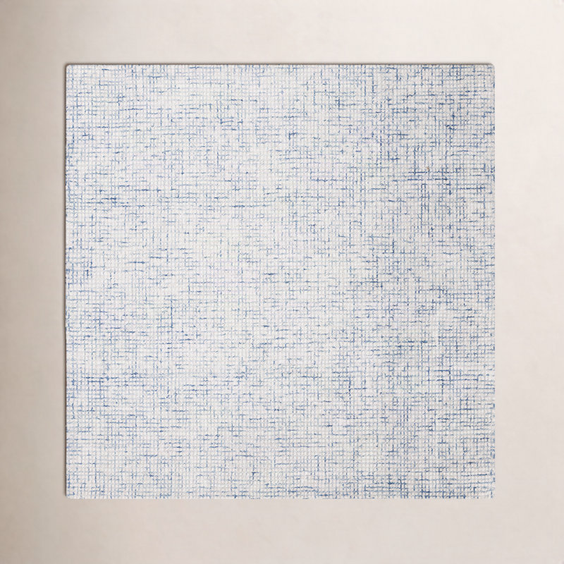 Tapis ivoire / bleu fait à la main Rowe, Carré 8 pi