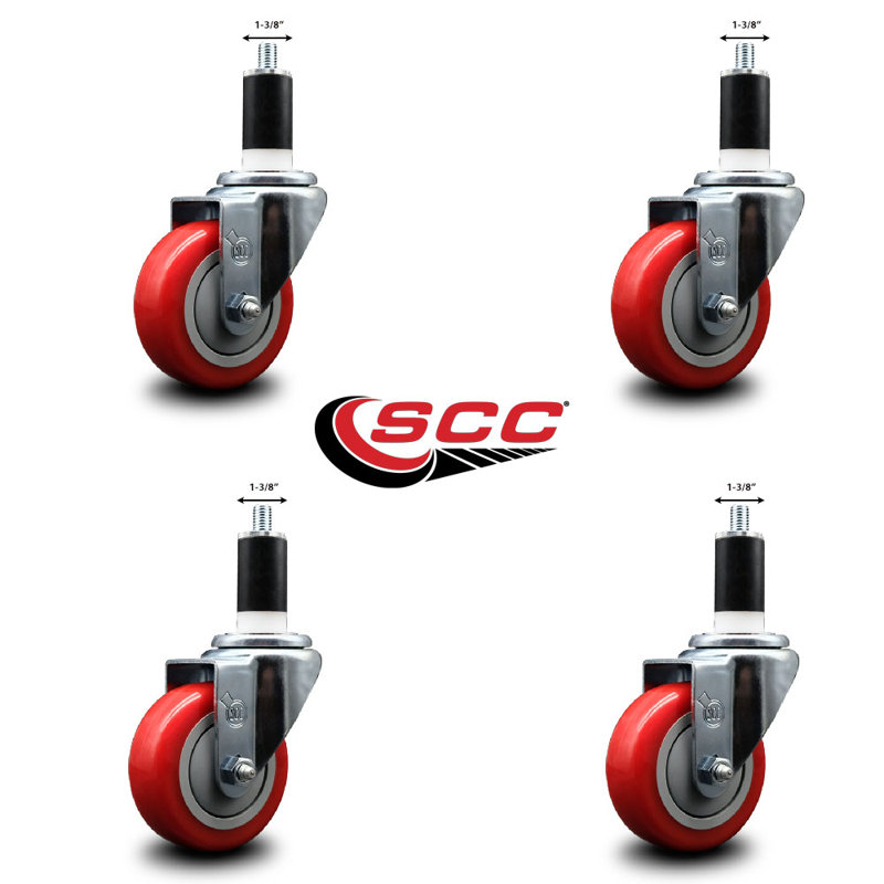Ensemble de roulettes extensibles pivotantes Poly Poly SCC NB 3,5 po x 1-3 / 8 po, Rouge