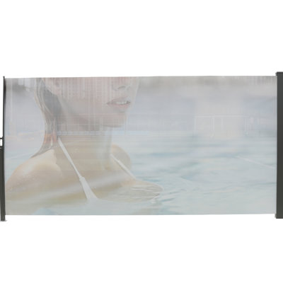 Auvent latéral gris rétractable, 71 po de hauteur, profondeur de 138 po, conception américaine, manuel, pour jardin et extérieur 71 po x 138 po manuel gris, avec impression, Upf50 +, espaces idéaux