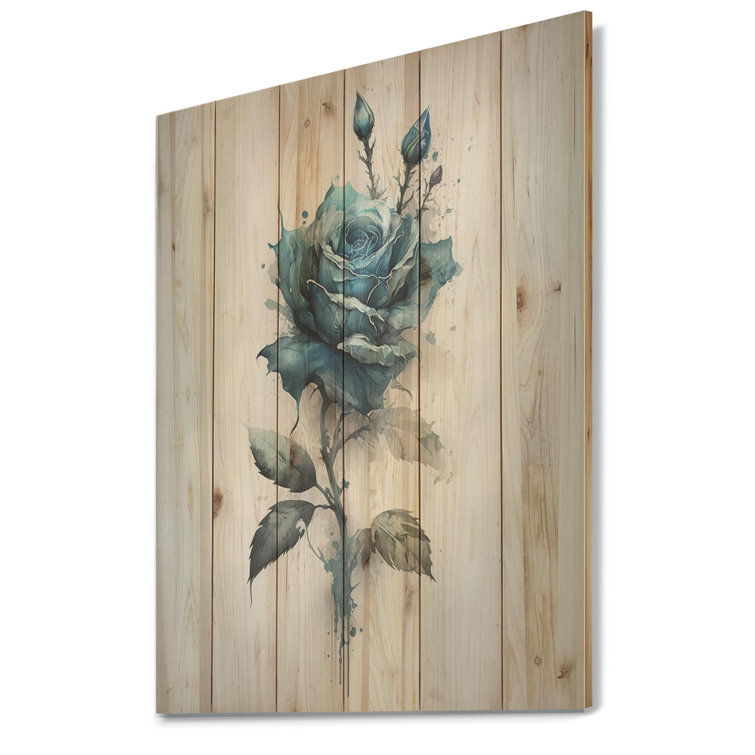 House of Hampton® Blue Rose With Thorns On Wood Print | Wayfair