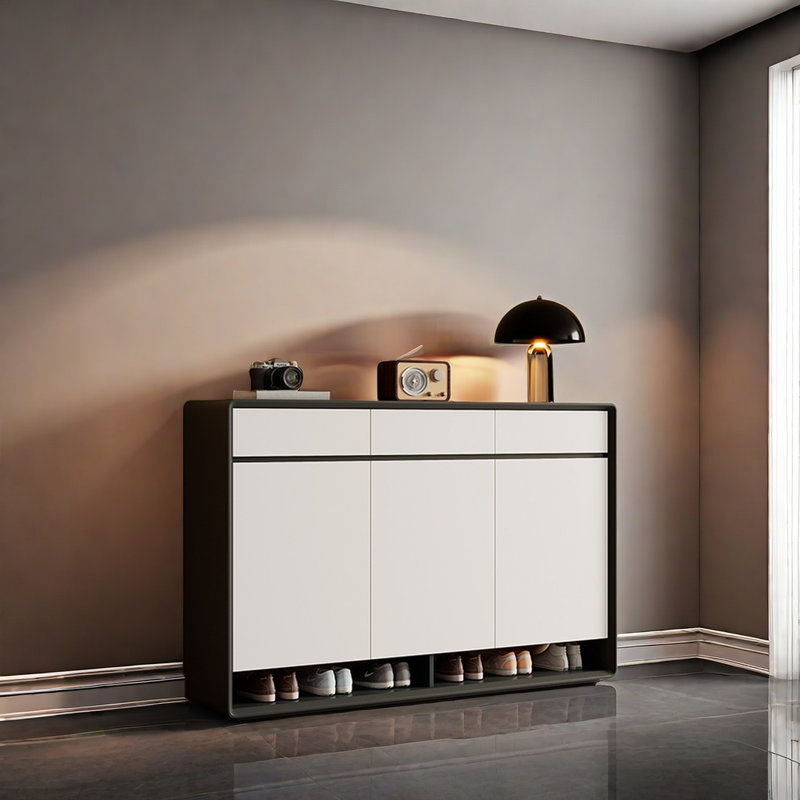Simple armoire à chaussures en bois massif, Blanc / noir