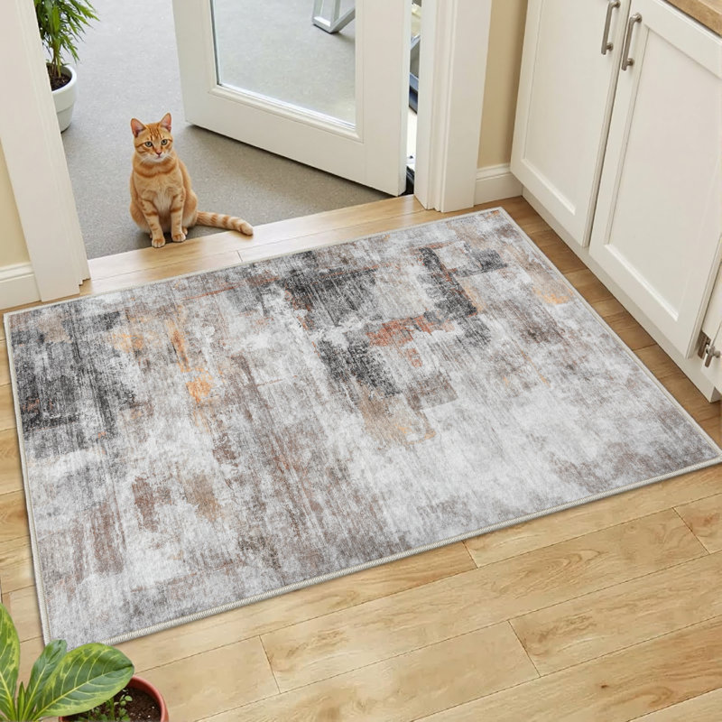 Elroy Modern Abstract Machine Washable Area Rug With Non-Slip Backing, Rectangle 2' x 3', Gray Red, 0.28"