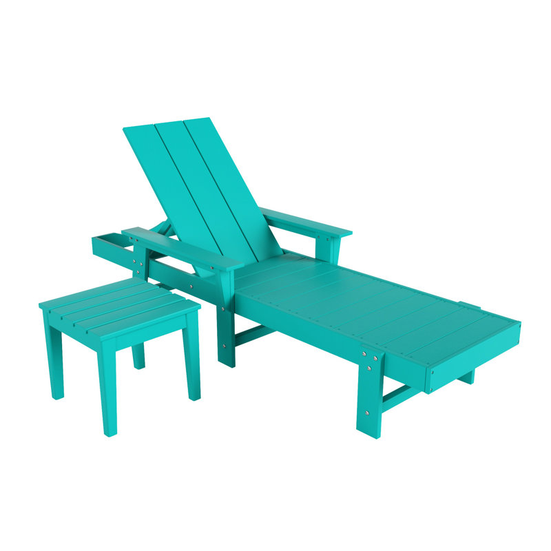 Joubert Outdoor Chaise Lounge Set with Table, Turquoise