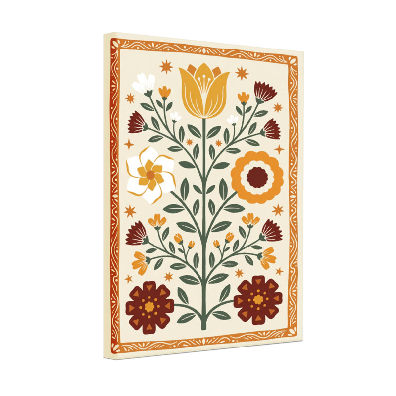 Motif floral de plantes et de fleurs aux couleurs vives et au design symétrique, H 24 po x l 16 po