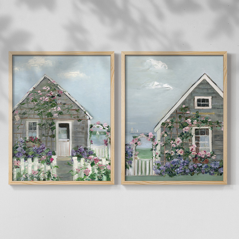 Impression encadrée Coastal Cottage I-Premium - prête à être accrochée - aucun clou requis - aucun clou requis, Bois naturel