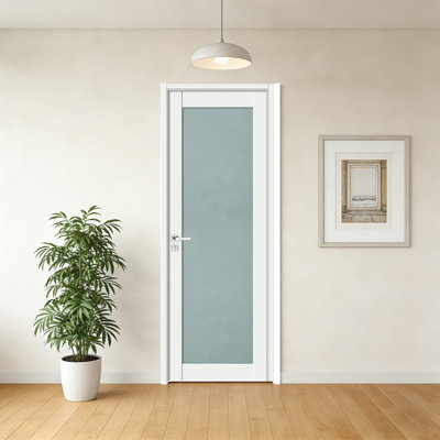White Prefinished 1 Lite Glass Door Slab 24'' X 80'' Model 1G01 Finished Interior Door, Could be Used as Swing Door, Barn Door, Bifold Door, Bypass Door, Pocket Door