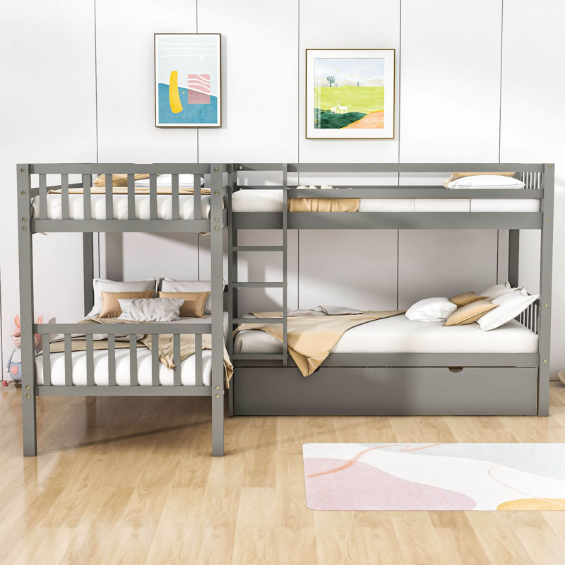 Dissie Kids Twin Over Twin Bunk Bed with Drawers, Gray
