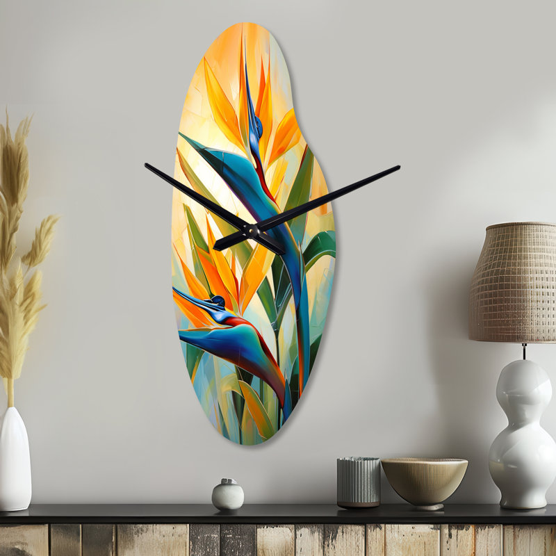 Paradises Profile Flower II - Curved Shape Large Blue Wall Clock Sculpture, Moyenne