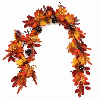 Guirlande d'automne de 1,80 m (5,9 pi) en feuilles d'érable, guirlande de vigne artificielle, décoration pour la maison, les mariages, le foyer, les fêtes et Noël.