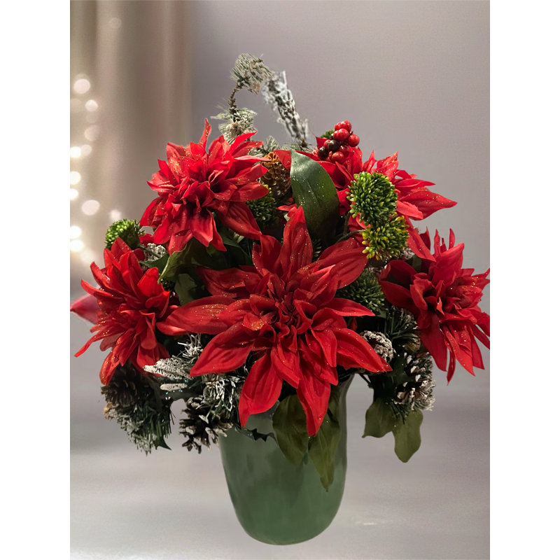 Pot de fleurs de Noël en forme de dahlia rouge