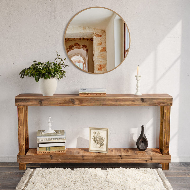 60" Long Solid Wood Console Table - Nature Wood Narrow Sofa Table - Nature/ Brown, Brown, 30" H x 60" W x 10" D
