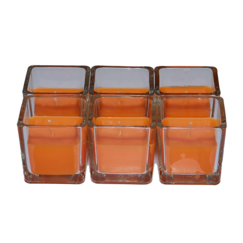 Bougie votive carrée en verre sans parfum, Orange, Ensemble de 96