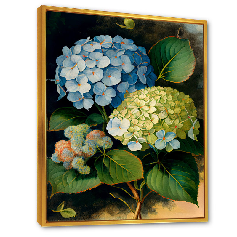 «Retro Hydrangena III», reproduction sur toile, H 40 po x l 30 po x P 1,5 po, Toile avec cadre flottant or