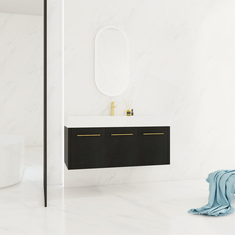 Wall-Mounted Bathroom Vanity with Sink, Thick Edged Resin Basin, KD-Package