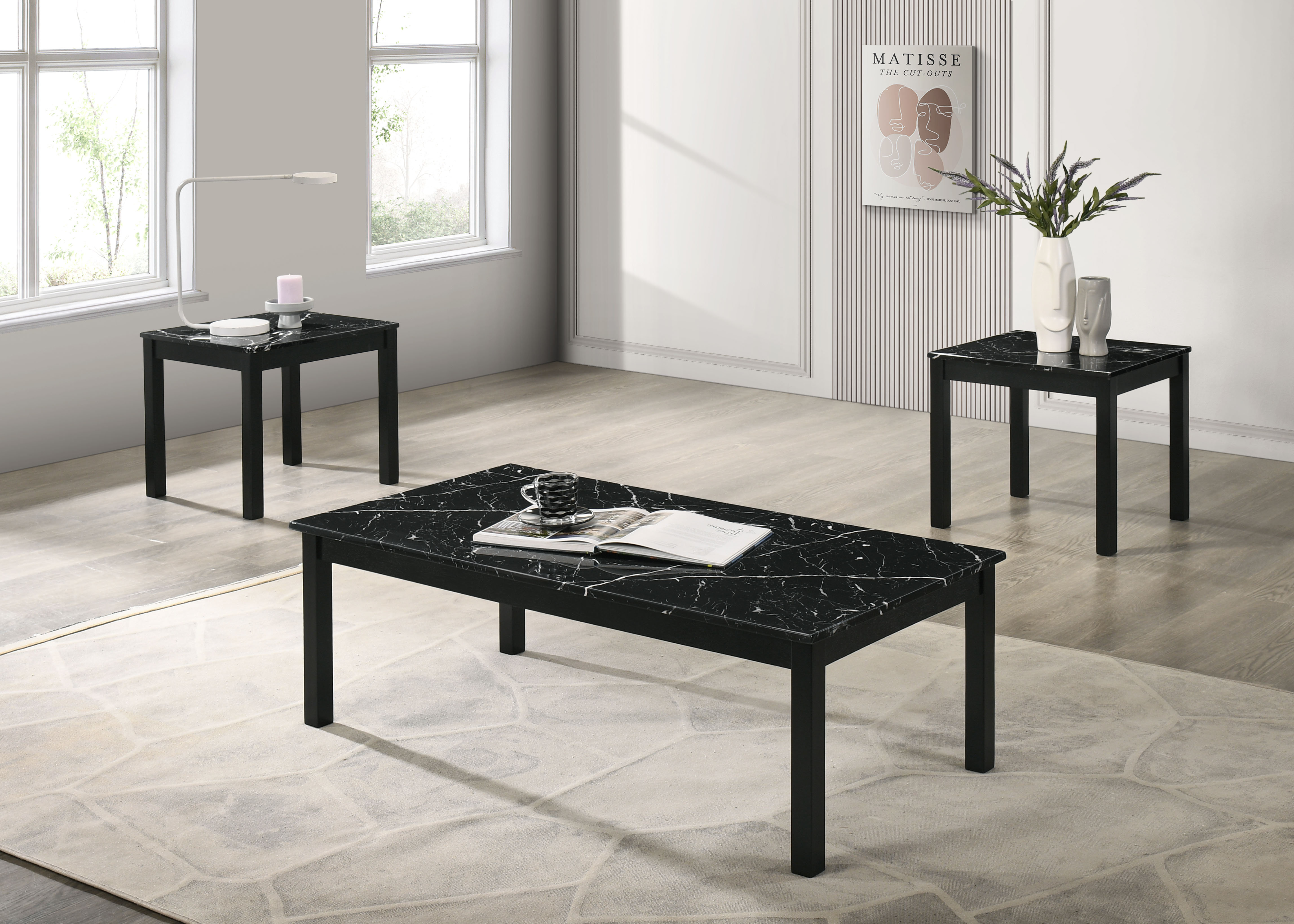 17 Stories 3 Pieces Coffee Table Set 47In With 2 End Tables For ...