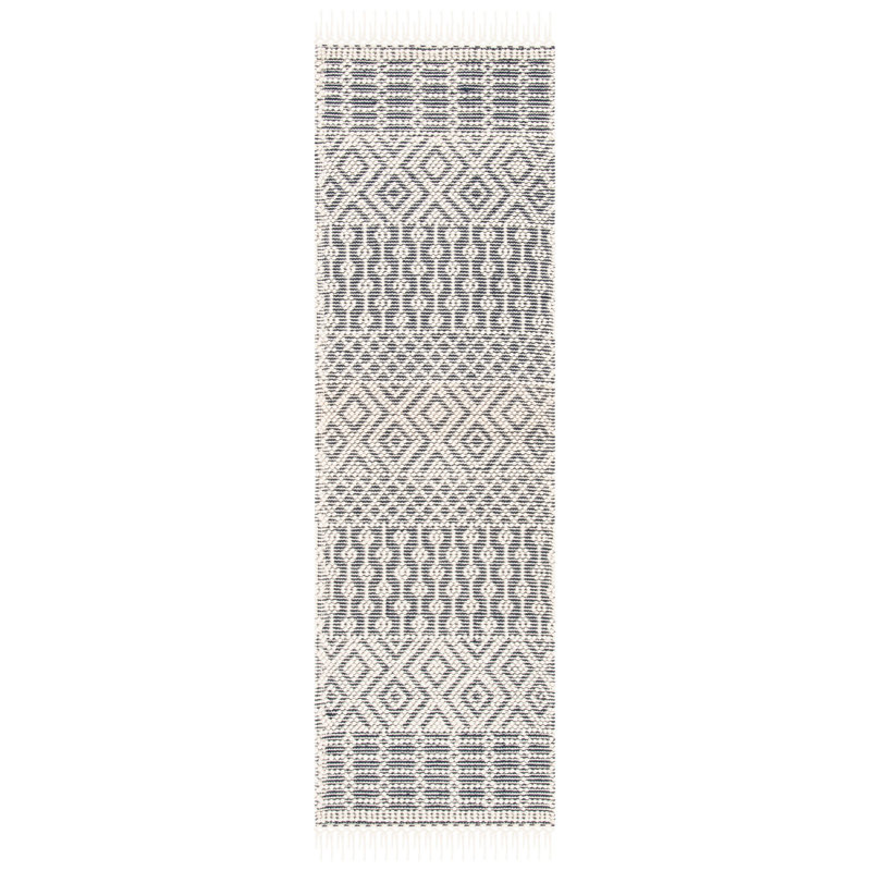 Aldeline Southwestren Handmade Flatweave Wool Ivory/Navy Area Rug, Runner 2'3" x 6'