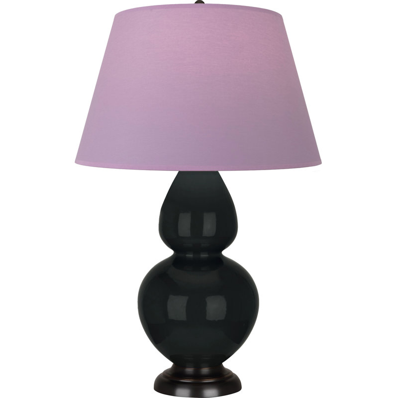 Lampe de table double gourde en céramique, Lavande / prune, Obsidienne vernie / bronze, Bronze