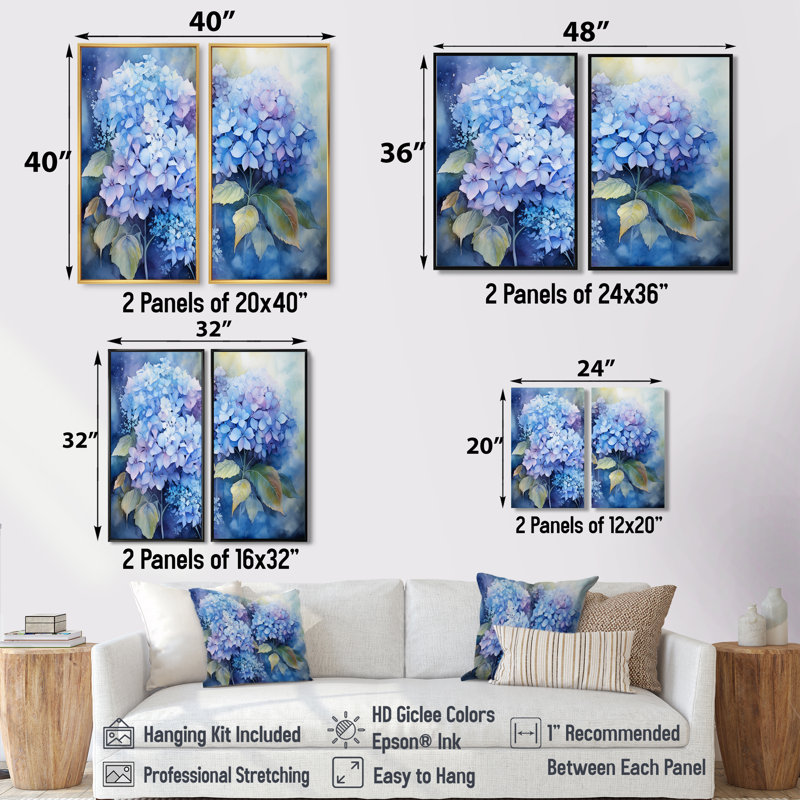 «Blue Hydrangea Farmhouse Still Life I - Beige», art mural traditionnel, H 20 po x l 24 po, Impression encadrée flottante