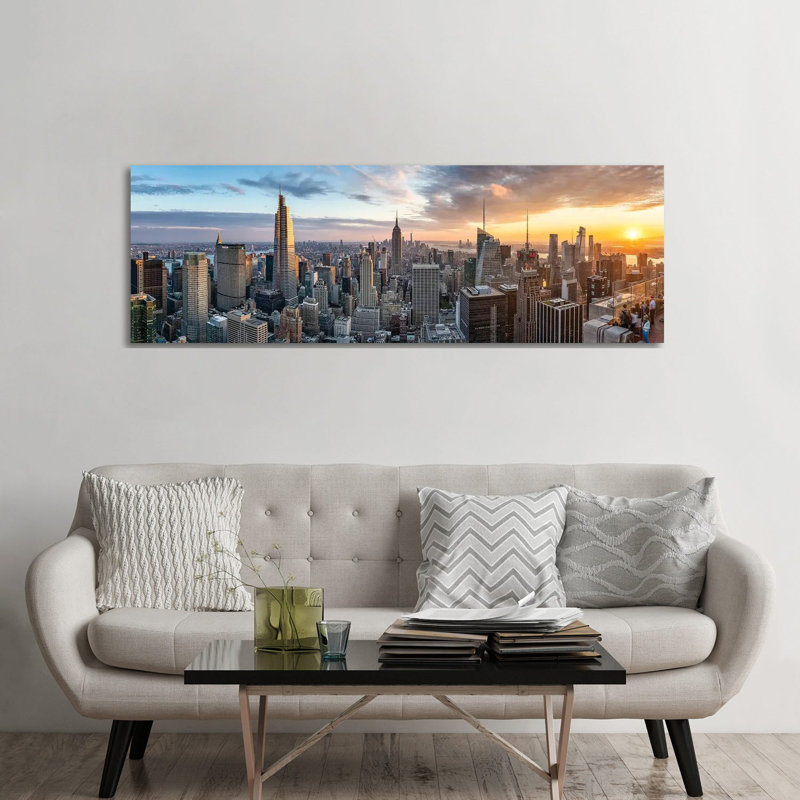 New York City Sunset Panorama by Jan Becke - Wrapped Canvas Panoramic Print, 182.88 cm H x 60.96 cm W