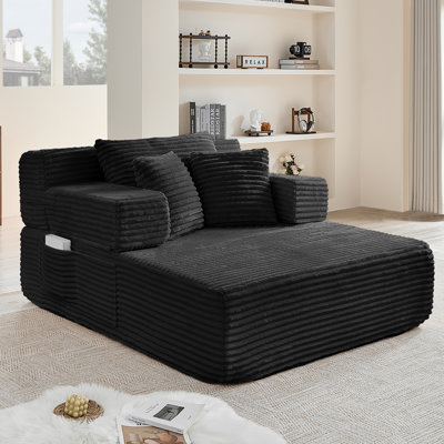 Méridienne surdimensionnée de 49,2 po avec méridienne convertible en velours côtelé avec 3 coussins, poche latérale et canapé-lit simple rembourré pour le salon