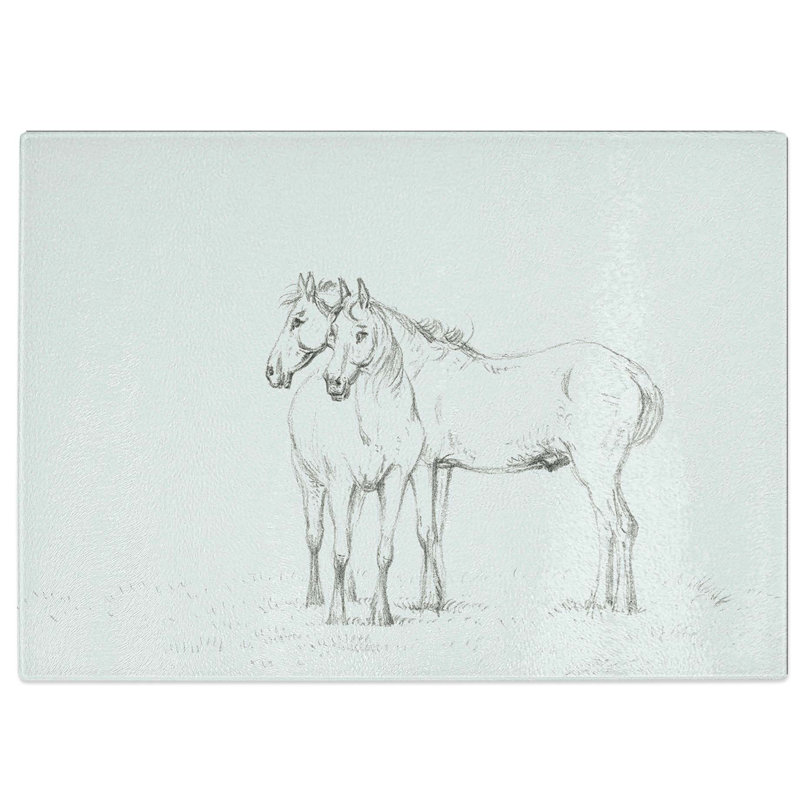 Tempered Glass Sketch of Two Horses by Jean Bernard Chopping Board, 39 cm W x 28.5 cm L