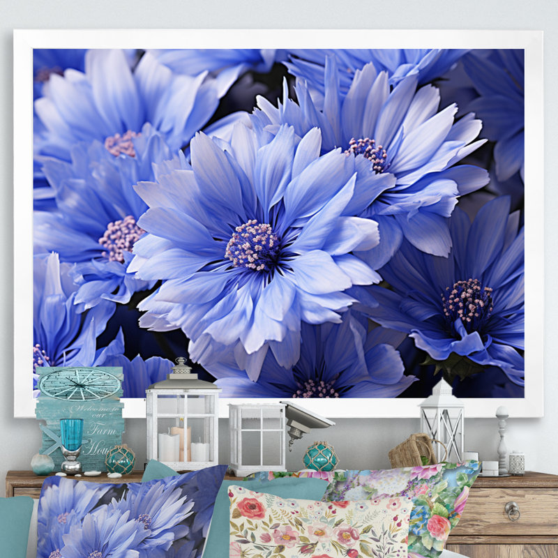 " Cornflowers Field II ", White Picture Framed, 16" H x 32" W x 1" D