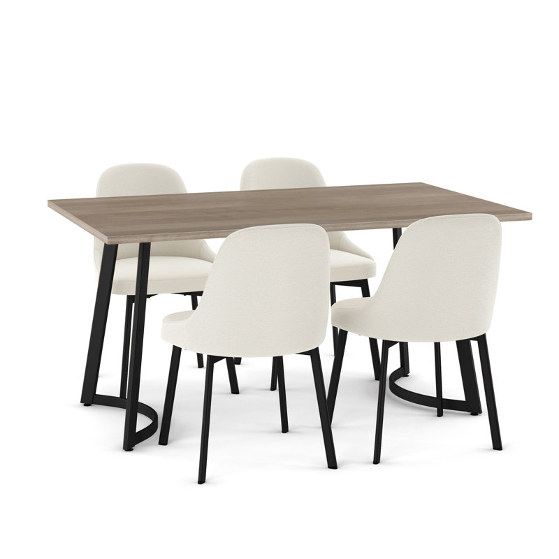 Korde 5 Pieces Dining Set, Light Beige, Cream Bouclé