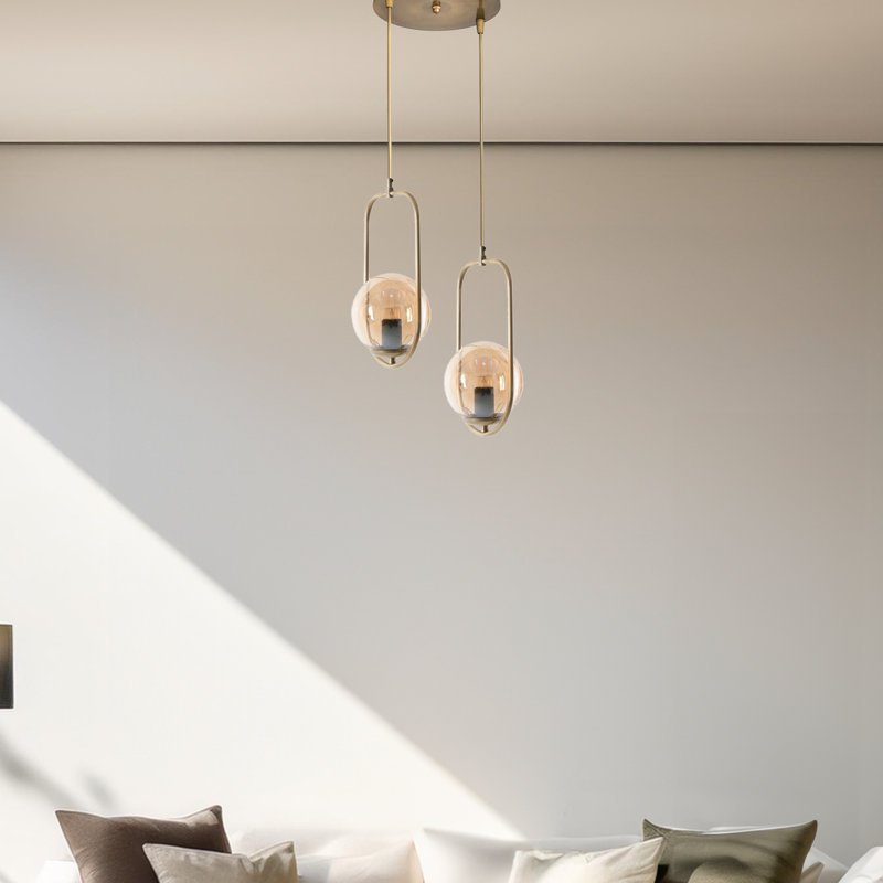 2 Lights Metal Globe Cluster Pendant