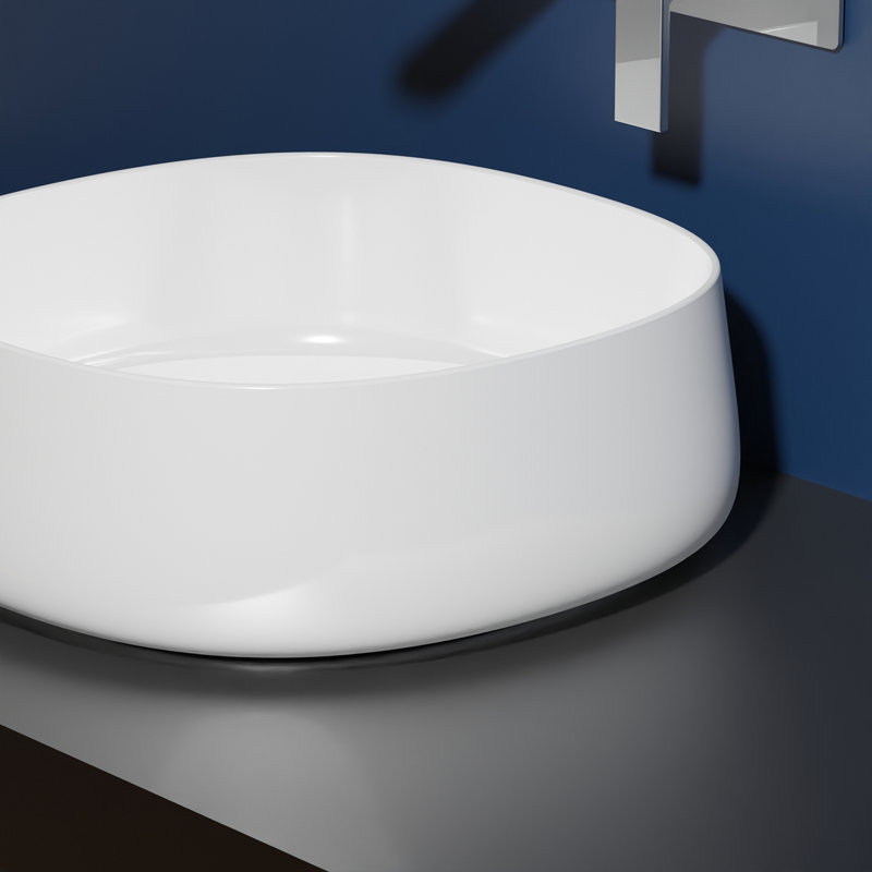 Lavabo de salle de bain vasque carrée en céramique 17,7 po Mood, Blanc lustré