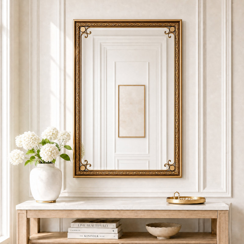 Miroir rectangulaire moderne de 61 x 91 cm avec cadre en métal, miroir mural doré pour salle de bain, décoration murale