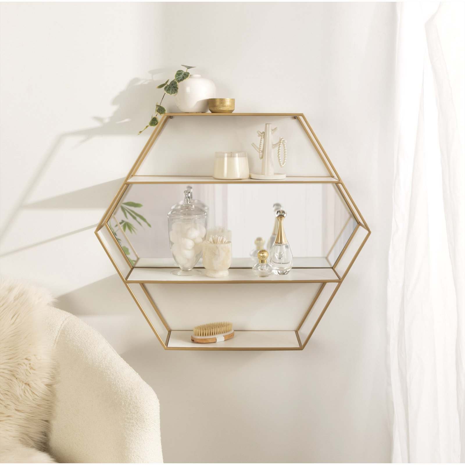 Celestia 3 Piece Hexagon Accent Shelf, Gold