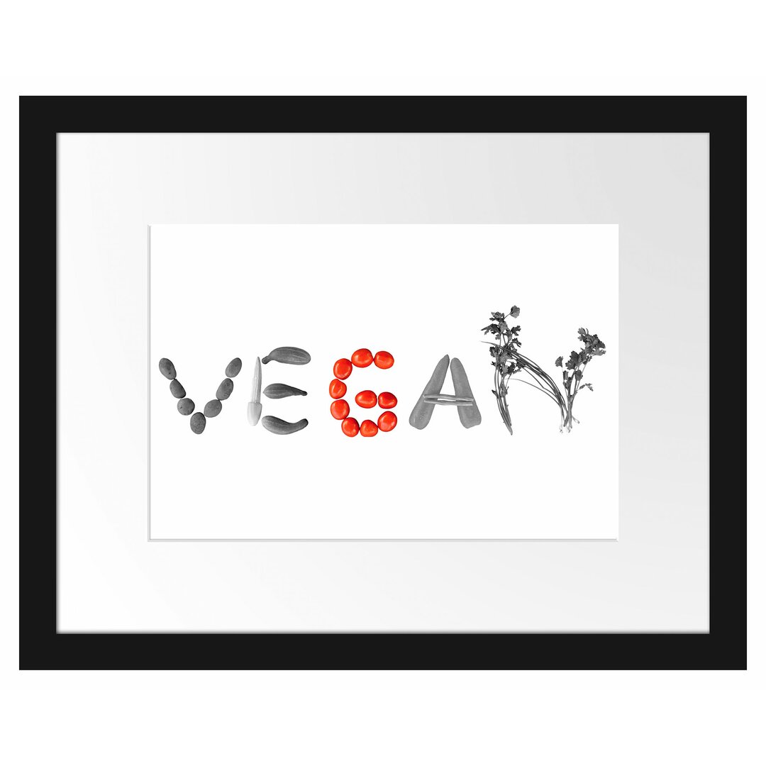 Gerahmtes Poster Schriftzug Vegan Gemüse