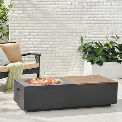 Table d'extérieur pour foyer d'extérieur en béton léger de 50 000 BTU avec rangement caché et plateau amovible, couvercle de réservoir non inclus
