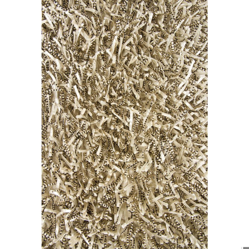 Tapis noueux en polyester tissé à la main Arae, Rectangle 5' x 7'6", Black Beige Cream