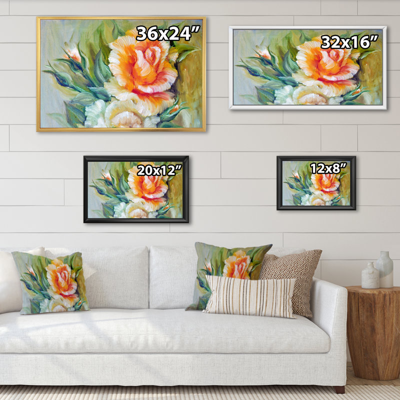 " Yellow Roses " Watercolor Painting, 24'' H x 36'' W x 1'' D, Brown Floater Framed