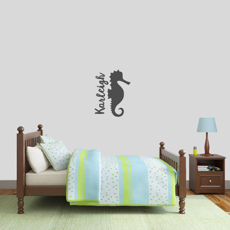 Décalcomanie murale personnalisée hippocampe name, Gris foncé, Oui